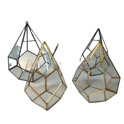 Black Silver Gold Polyhedron Prism Glass Geometric Terrarium Wholesale for Succulent Air Plant Flower Pot Use