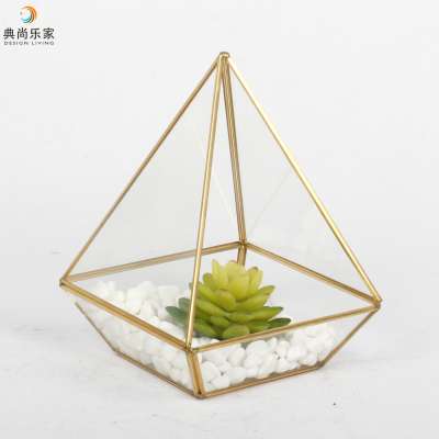 Hanging Glass Pyramid Terrarium Gold Geometric Pots for Succulent Air Plants