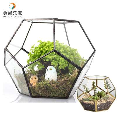 Tabletop Planters Pot Black Pentagon Geometric Glass Terrarium Globe Container