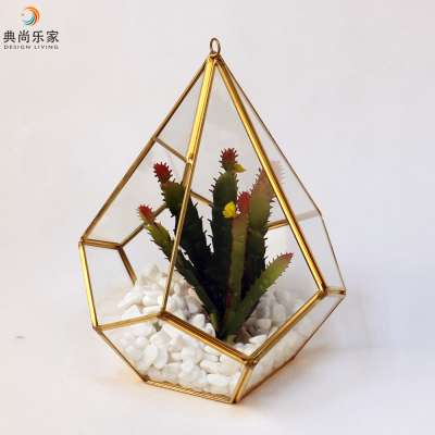 Hanging Diamond Teardrop Shape Gold Plant Terrarium Geometric Glass