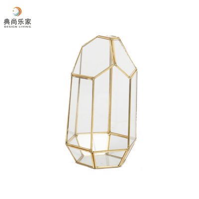 Small 5.9 inch Tall Geometric Glass Gold Terrarium Wholesale Container Box