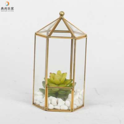 Hexagonal Gazebo Tabletop Terrarium Glass Geometric Indoor Planters for Succulents